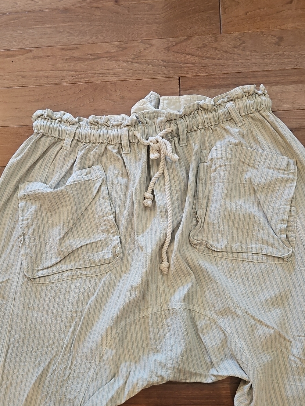 Free People Striped Cotton Pants in Cream & Blue Size Large - Picture 4 of 12